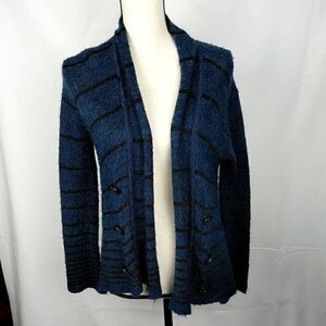 Free People blue black striped knit cardigan XS